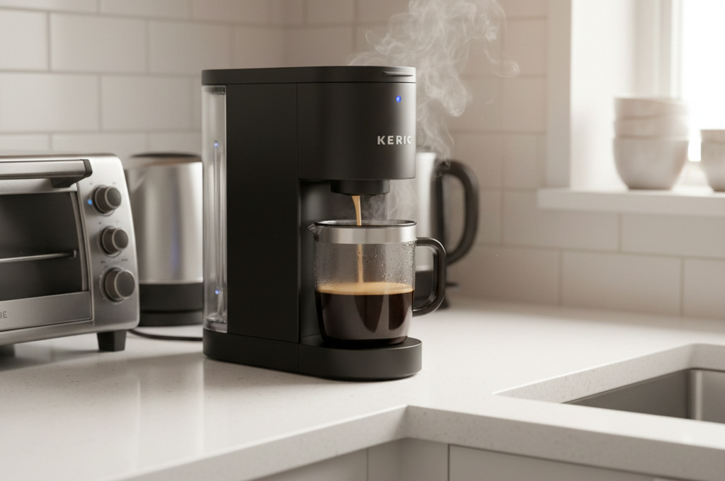 Compact coffee maker for apartments on small kitchen counter
