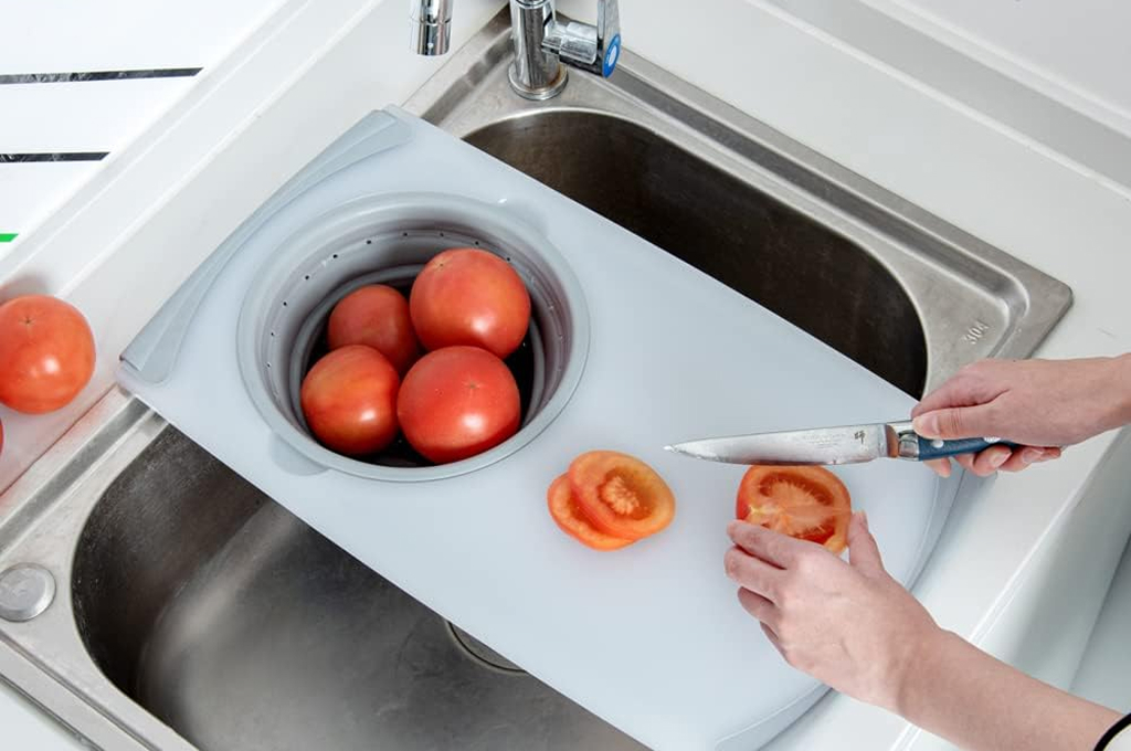 Over the sink cutting board with colander review for small apartments